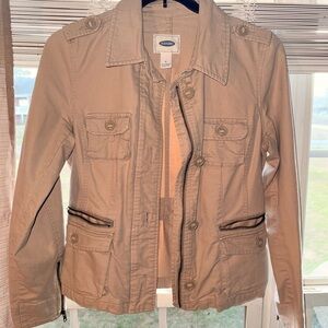 Old Navy Tan Utility Jacket with Epaulettes and Zipper Closure